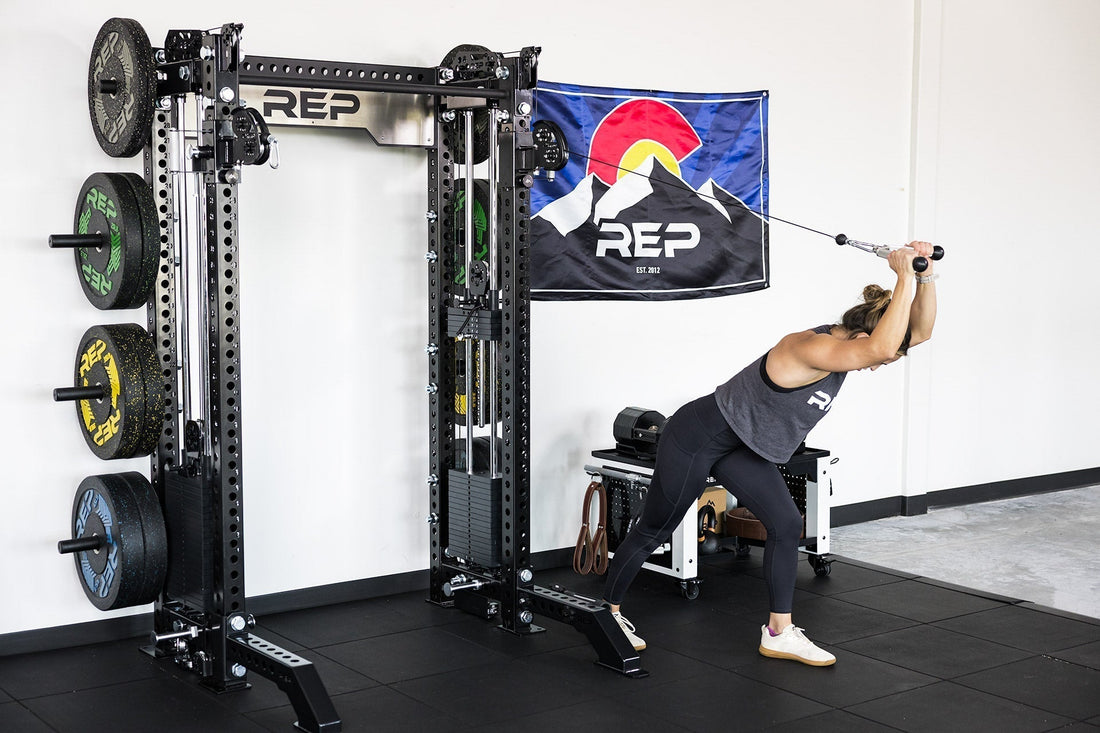 An athlete tackles cable overhead extensions.